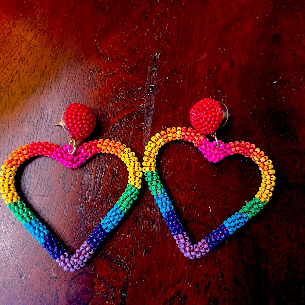 COPY - Rainbow beads Pride hearts hoop earrings Torrid LOVE IS LOVE